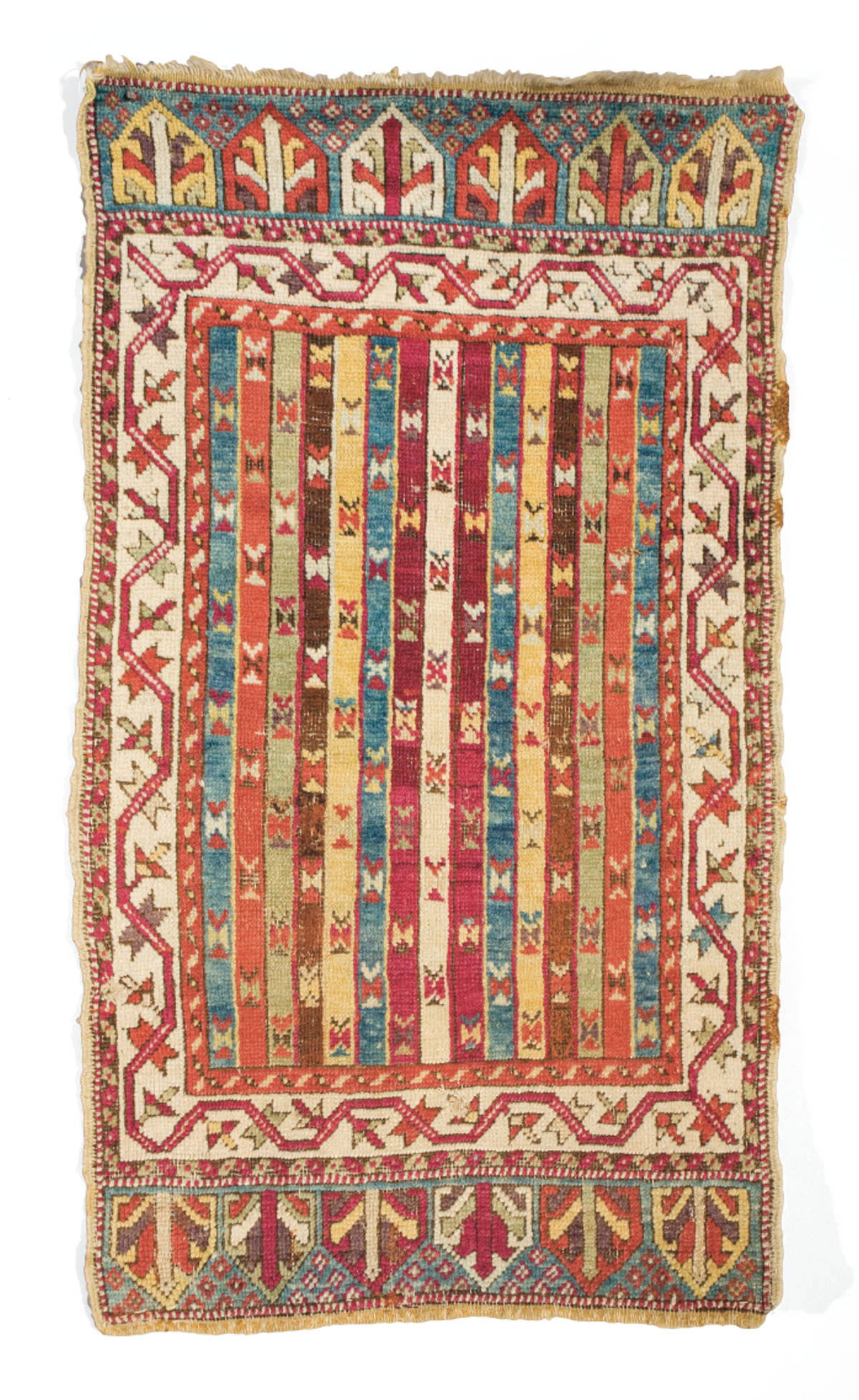 Appraisal: CENTRAL ANATOLIAN YASTIK CIRCA Having a polychrome vertical stripe cane