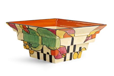 Appraisal: CLARICE CLIFF SQUARE STEPPED BOWL CIRCA shape decorated in the