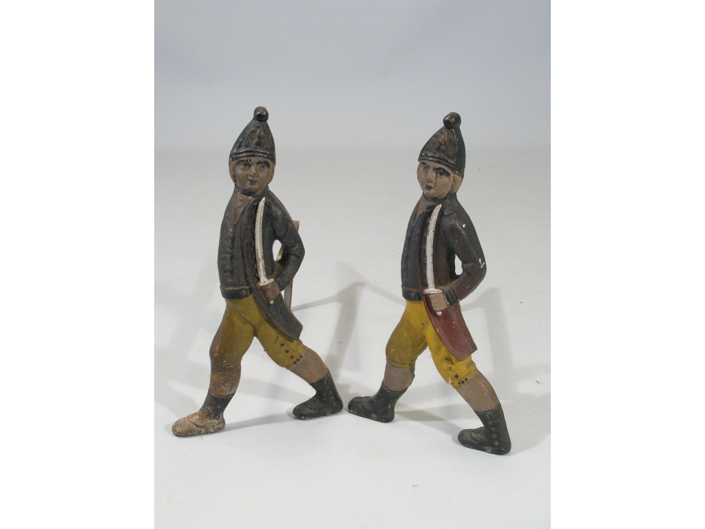 Appraisal: Pair of Hessian Soldier Andirons mid th c painted cast