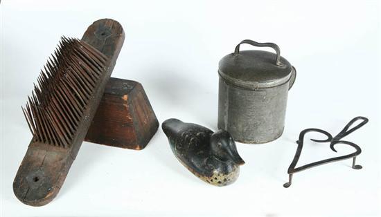 Appraisal: FOUR ITEMS Probably American th century Wood and iron hatchel