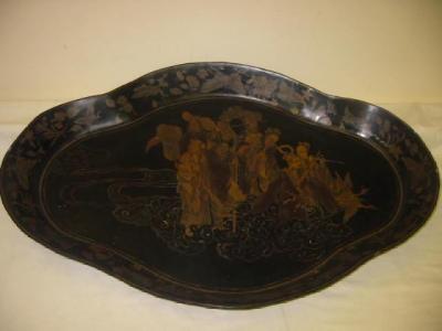 Appraisal: A CHINESE BLACK LACQUERED TRAY of oval serpentine form with