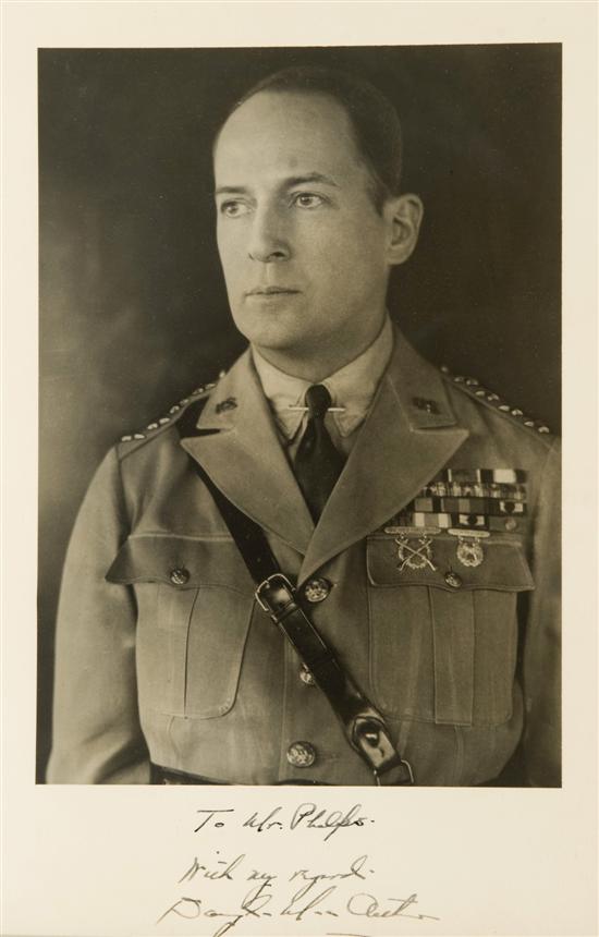 Appraisal: Military Douglas MacArthur Signed Photograph Original photograph waist-length portrait in