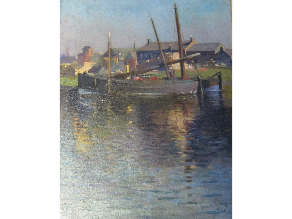 Appraisal: JOHN ARTHUR MACHRAY HAY - Oil on canvas of boats