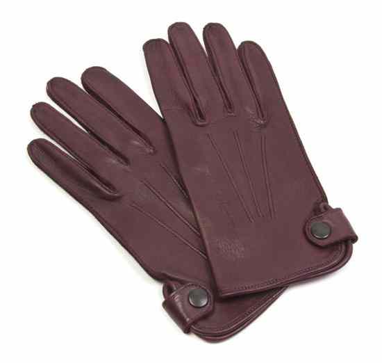 Appraisal: A Pair of Hermes Burgundy Leather Gloves Labeled Hermes Size