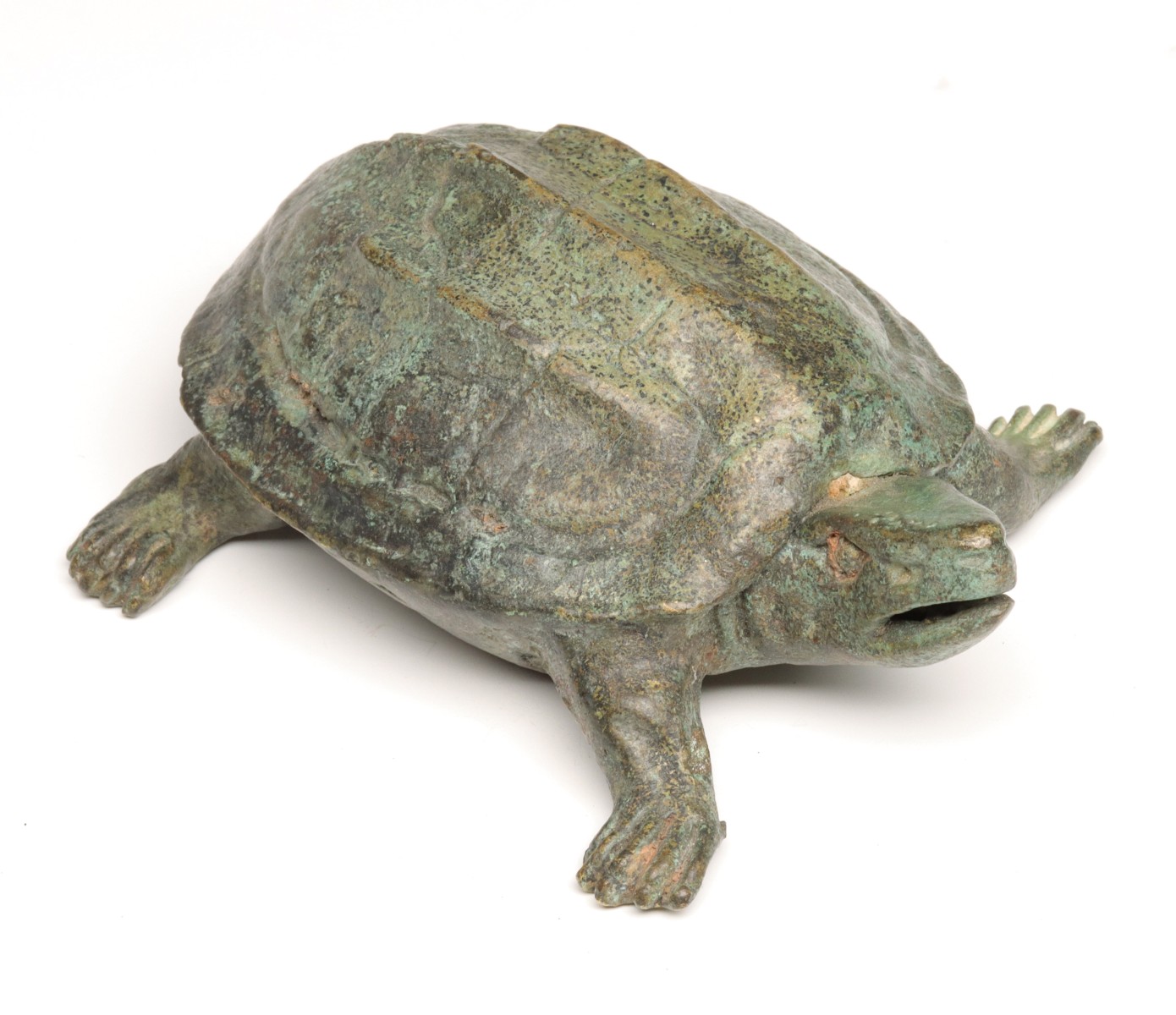 Appraisal: A PATINATED BRONZE TURTLE PAPERWEIGHT CIRCA Measures inches long Provenance