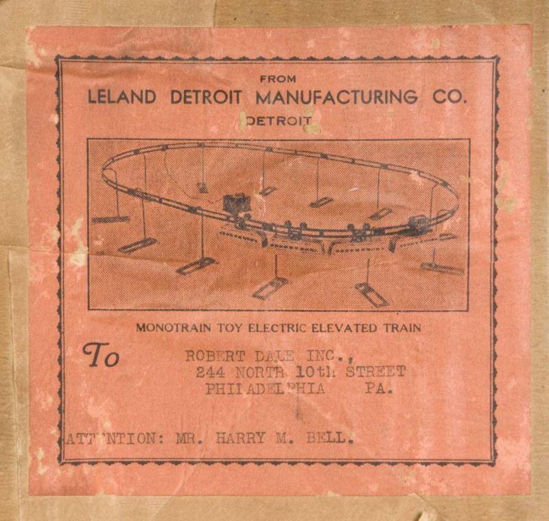 Appraisal: -Piece Leland Detroit Monorail Train Set Description Tin-plate Includes scarce