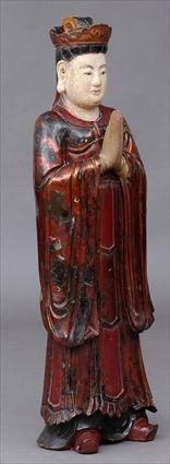 Appraisal: CHINESE POLYCHROME FIGURE OF A PRIEST The standing figure with