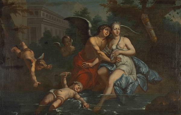 Appraisal: Italian School Mythological figures by a stream oil on canvas