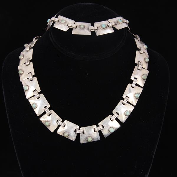 Appraisal: Mexican Silver vintage modern linked necklace and bracelet set with