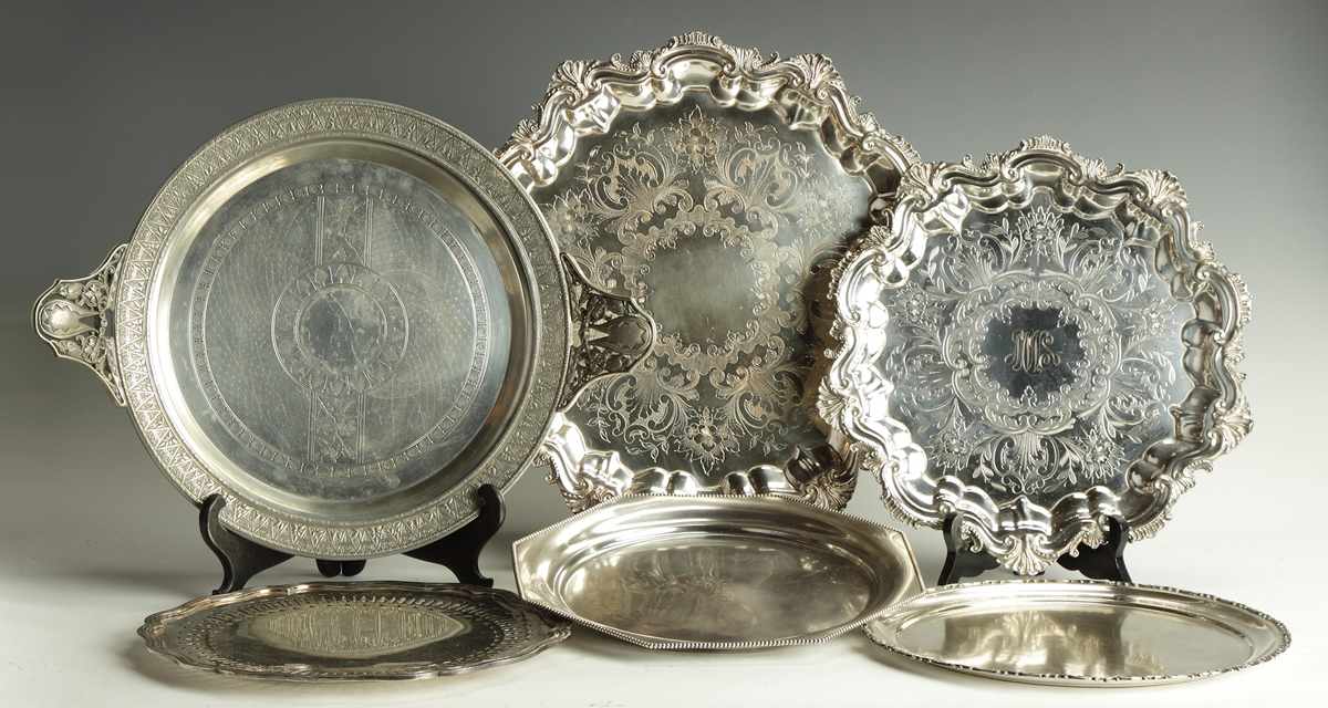 Appraisal: Group of Silver Plate Trays L to R Rogers Smith