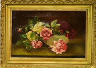 Appraisal: American Victorian OC Still Life Painting of Roses UNITED STATES