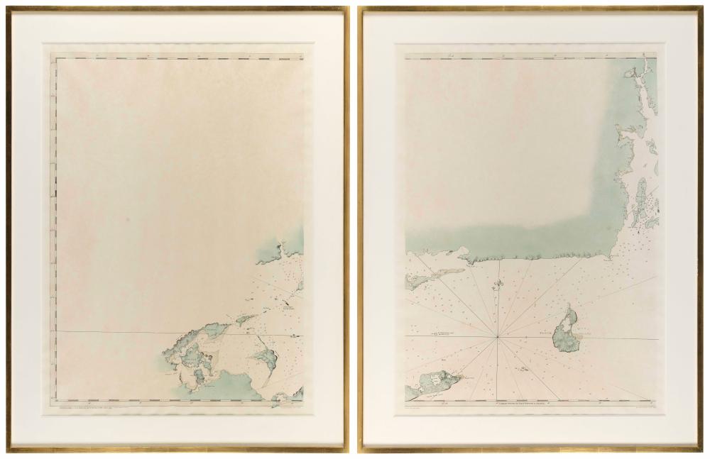 Appraisal: TWO REPRODUCTION CHARTS OF RHODE ISLAND X SIGHT FRAMED X