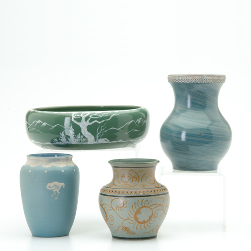 Appraisal: DENVER WHITE Four cameo-decorated vessels three vases and one low