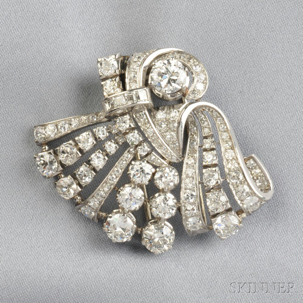 Appraisal: Platinum and Diamond Clip Brooch set with and old European-cut