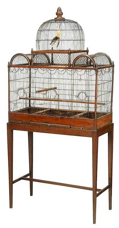 Appraisal: Georgian Carved Walnut Birdcage British th century arcaded and domed