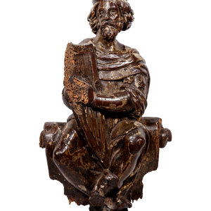 Appraisal: A Continental Carved and Painted Figure of King David Playing