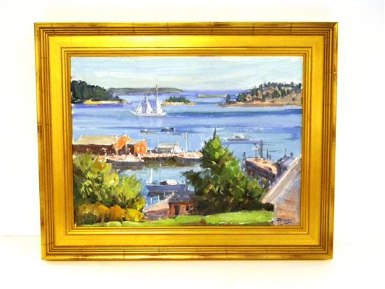 Appraisal: Roger Dennis ''Stonington ME '' oil on canvas board harbor