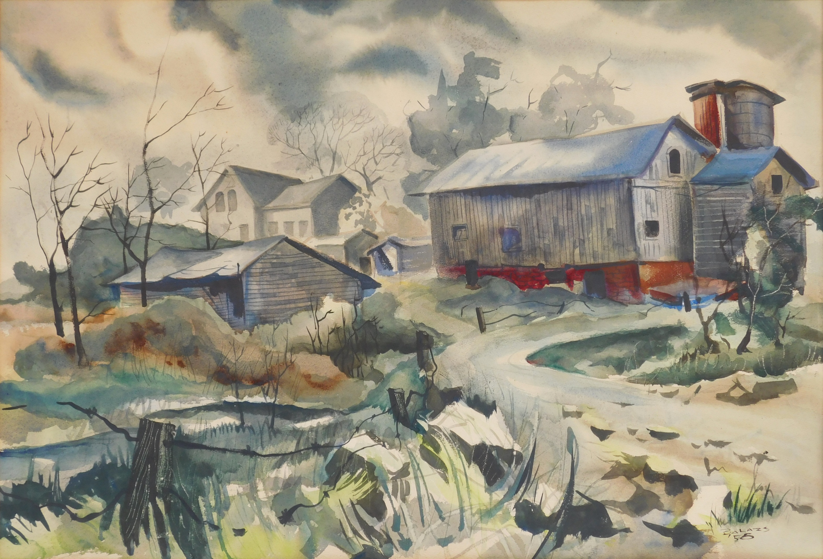 Appraisal: Balazs House and Barns- watercolor on paper signed Balazs lower