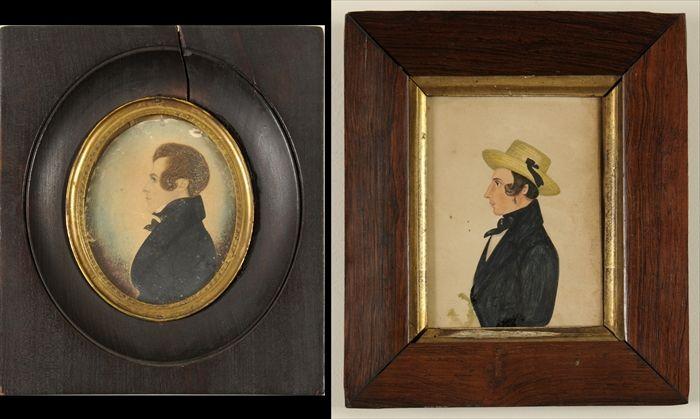 Appraisal: TWO WATERCOLOR PROFILE PORTRAIT MINIATURES OF YOUNG MEN The one