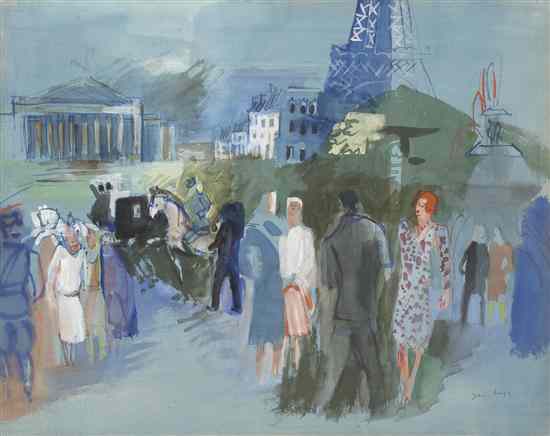 Appraisal: Jean Dufy French - Parisian Street Scene watercolor and gouache