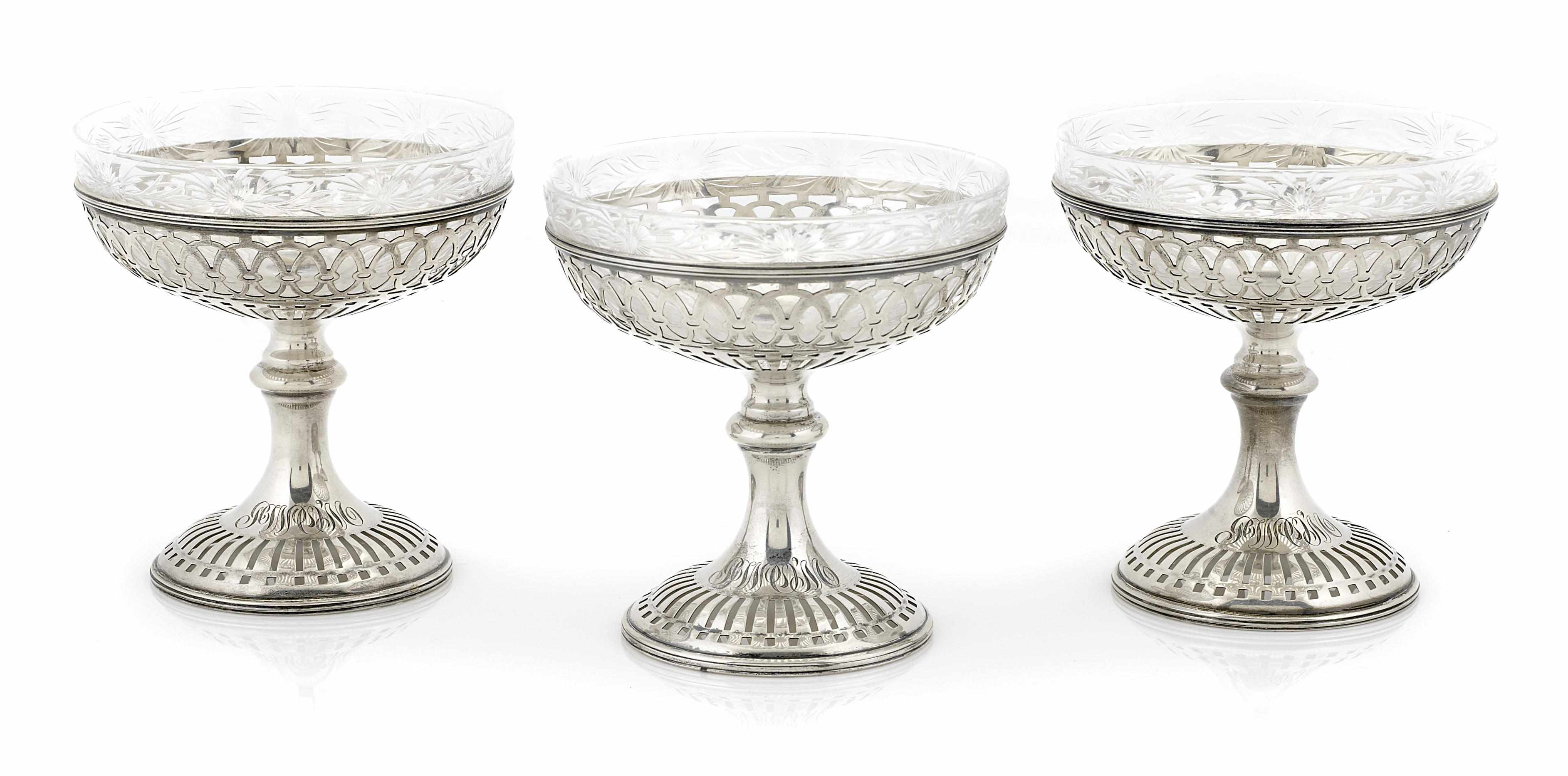 Appraisal: A set of twelve American sterling silver and cut-glass dessert