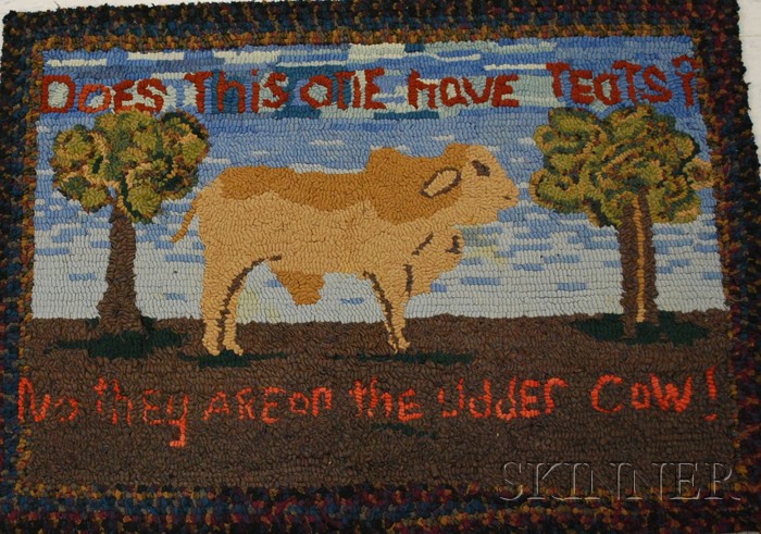 Appraisal: Small Figural Wool Hooked Rug with Bull with a humorous