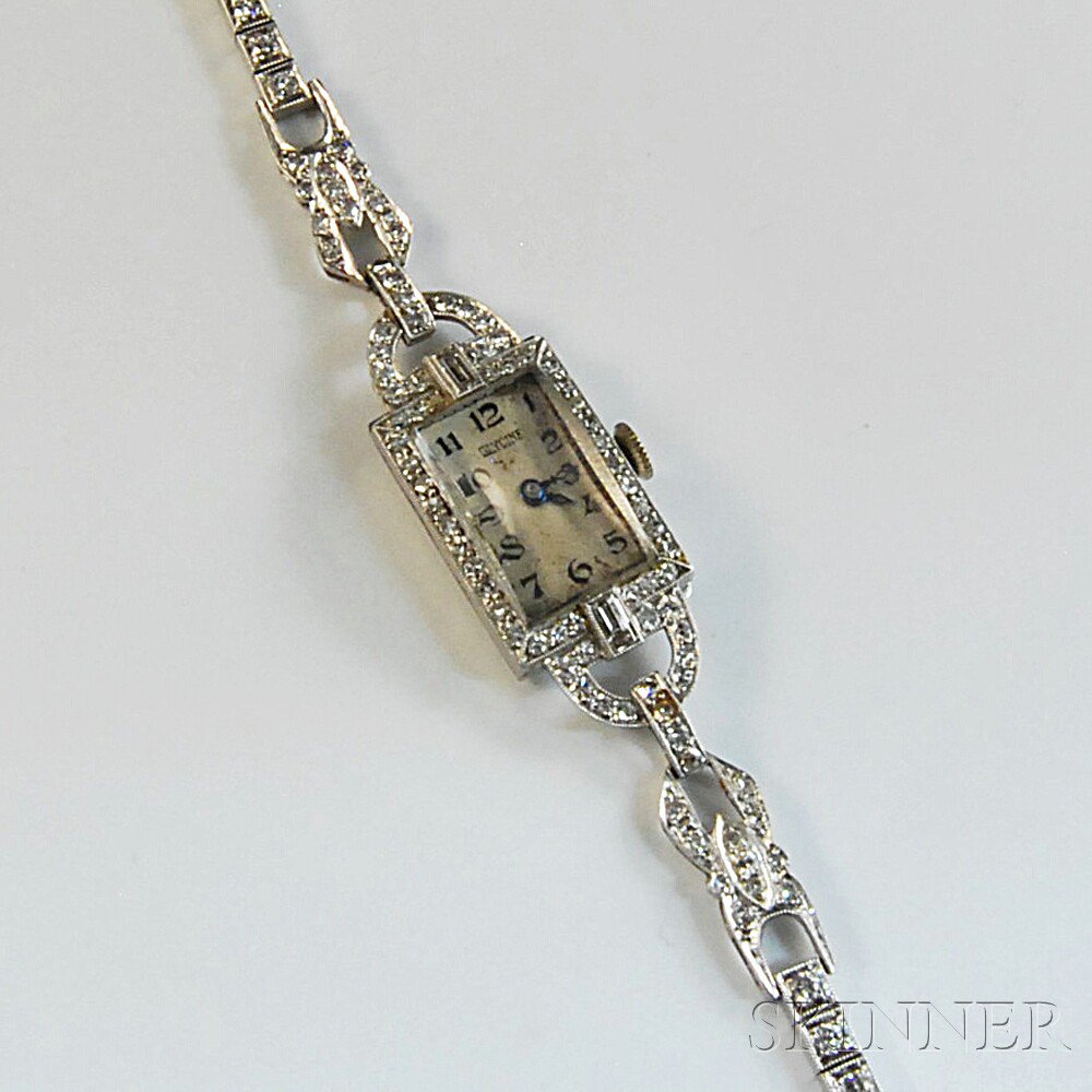 Appraisal: Lady's Glycine Platinum and Diamond Bracelet Wristwatch marked to inside