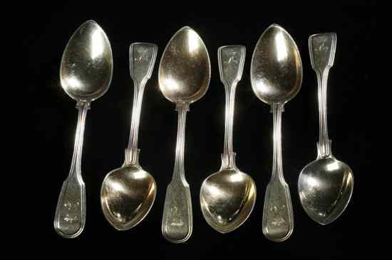 Appraisal: SIX GEORGE III SILVER-GILT SPOONS Thomas Barker London Threaded pattern