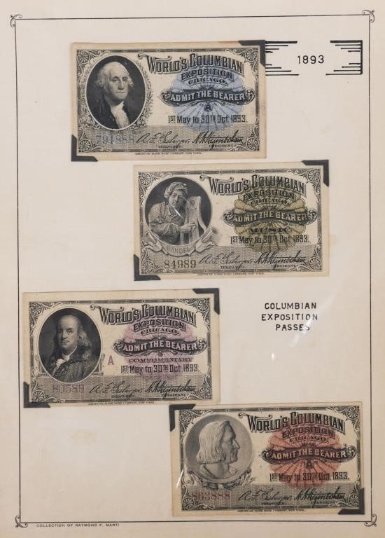 Appraisal: Four tickets to the Columbian Exposition including the Washington the