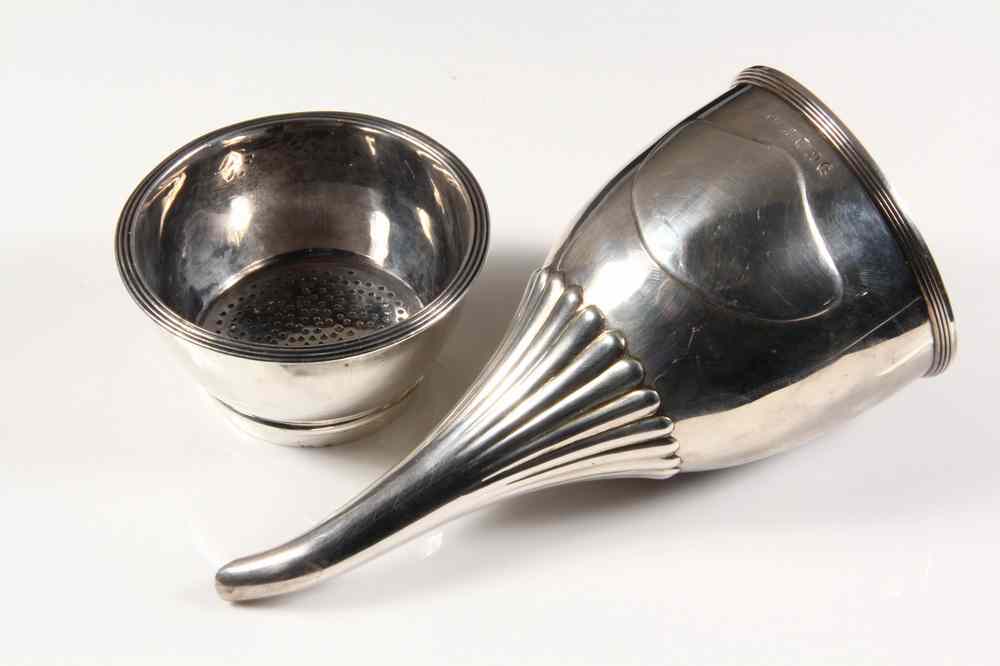 Appraisal: STERLING FUNNEL - English Sterling Silver Wine Strainer Funnel by