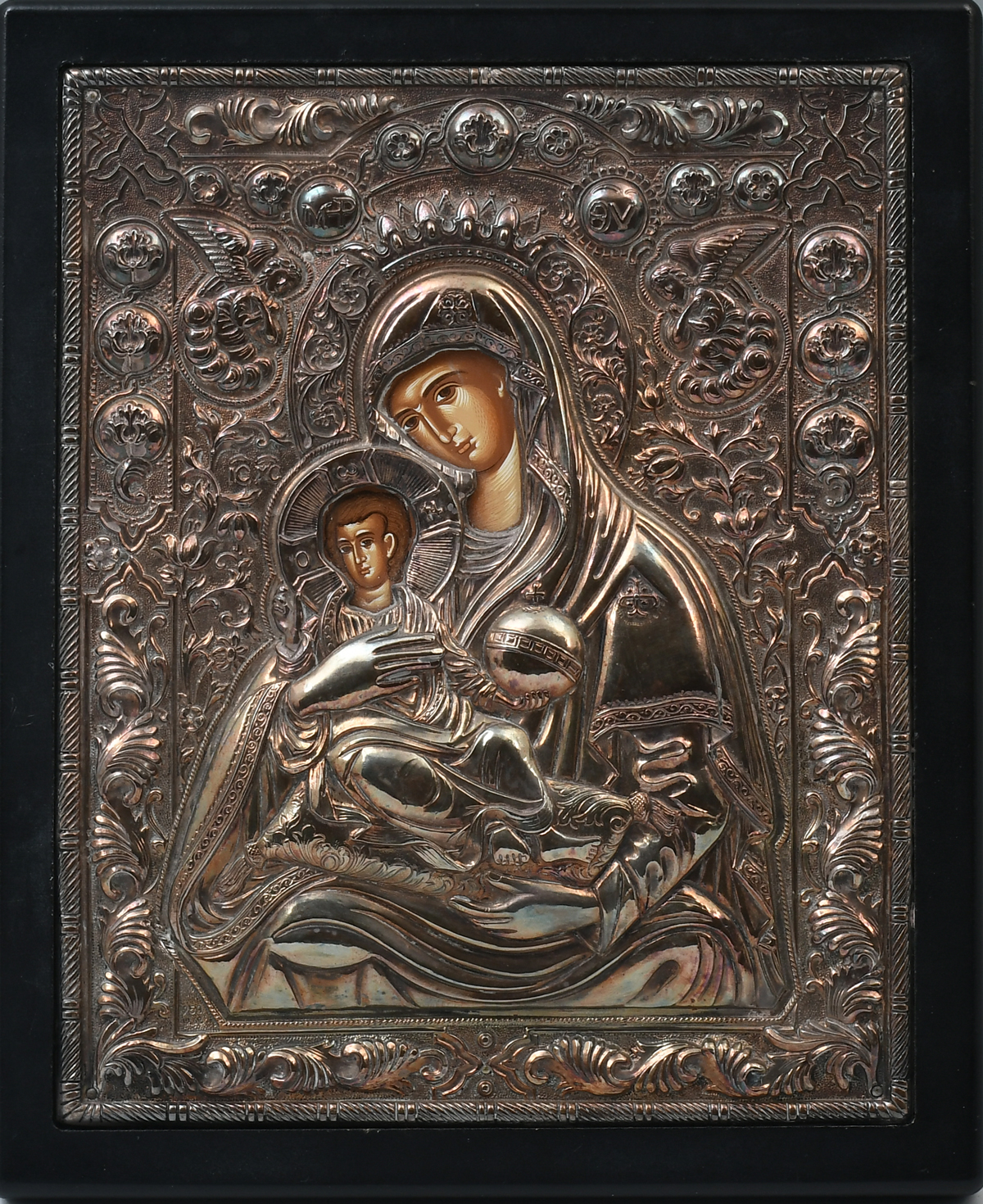 Appraisal: SILVER ICON MADONNA CHILD Contemporary Icon of Madonna child Embossed