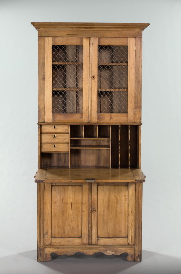 Appraisal: American Vernacular Poplar Secretary-Bookcase mid- th century the upper case