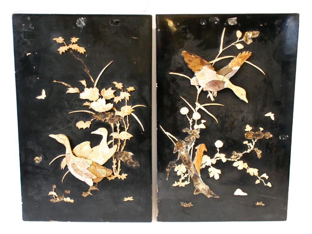 Appraisal: PAIR OF JAPANESE MEIJI PERIOD SHELL AND BONE MOUNTED BLACK