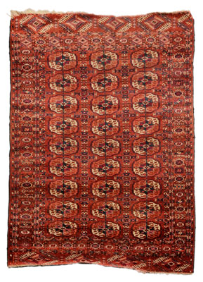 Appraisal: Turkmen Rug rows of guls on linear grid ft in