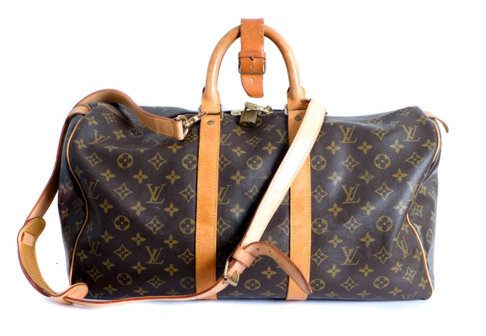 Appraisal: LOUIS VUITTON KEEPALL BANDOULIERE Vintage Louis Vuitton keepall with LV