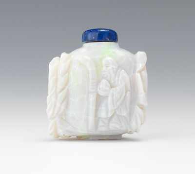 Appraisal: A Petite Carved Opal Snuff Bottle with Lapis Stopper Squared