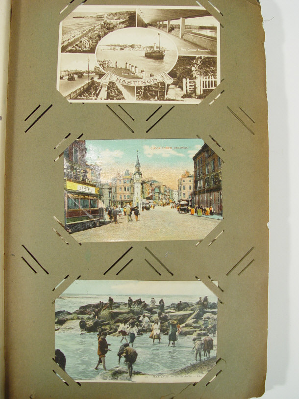 Appraisal: Postcard album containing mostly topographical and comical views of Hastings