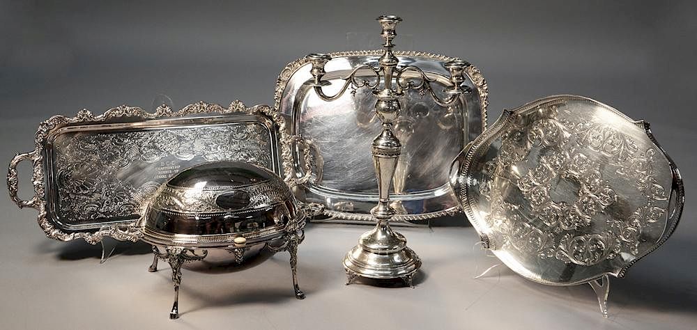 Appraisal: Continental silver footed candelabra with three plated trays and one