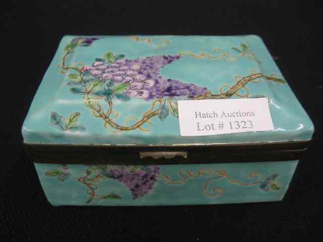 Appraisal: Chinese Porcelain Dresser Box wisteria decoration on turquoise field ''