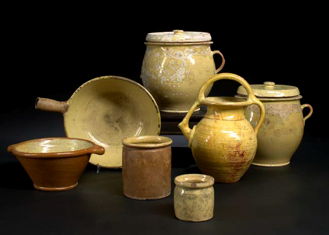 Appraisal: Pair of French Provincial Pale Ochre-Glazed Pottery Two-Handled Covered Confit