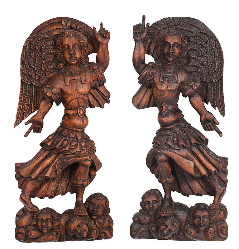 Appraisal: Pair of Large Carved Wood Angels possibly Mexican probably th