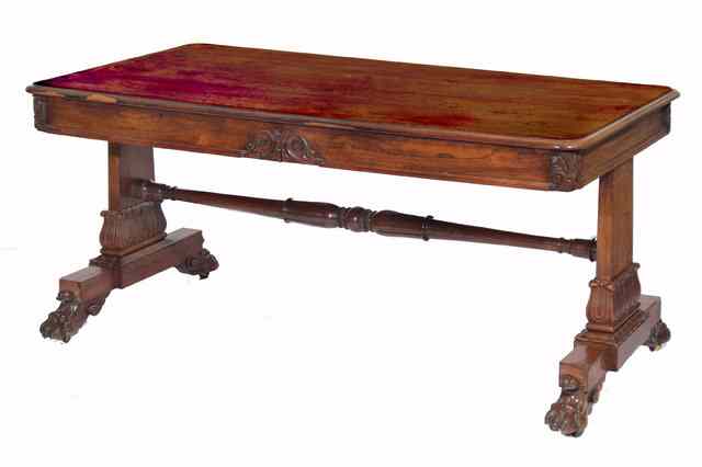 Appraisal: A WILLIAM IV ROSEWOOD LIBRARY TABLE having a plain rectangular