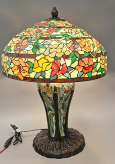 Appraisal: Reproduction leaded table lamp with lighted base ht in dia