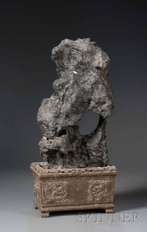 Appraisal: Scholar's Stone and Stand China th century Ling pi stone