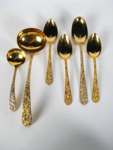 Appraisal: Kirk Repousse Sterling Vermeil Serving Items including soup ladle sauce