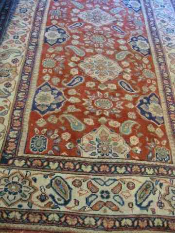 Appraisal: Mahal Persian Handmade Rug floral on red ivory ' ''