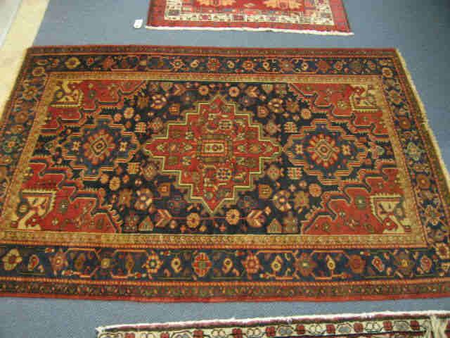 Appraisal: Hamadan Persian Handmade Rug geometrics stylized floral red blues ivory