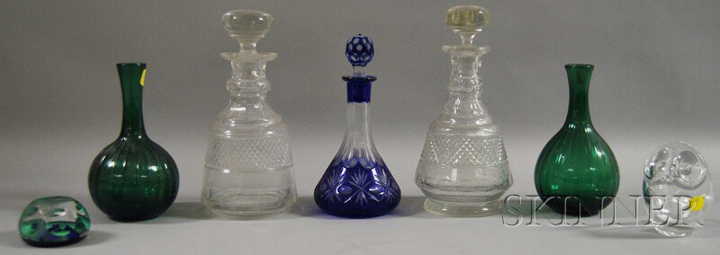 Appraisal: Seven Various Glass Items two colorless cut glass decanters a