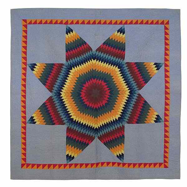 Appraisal: Lancaster County Pennsylvania pieced lone star pattern quilt dated attributed