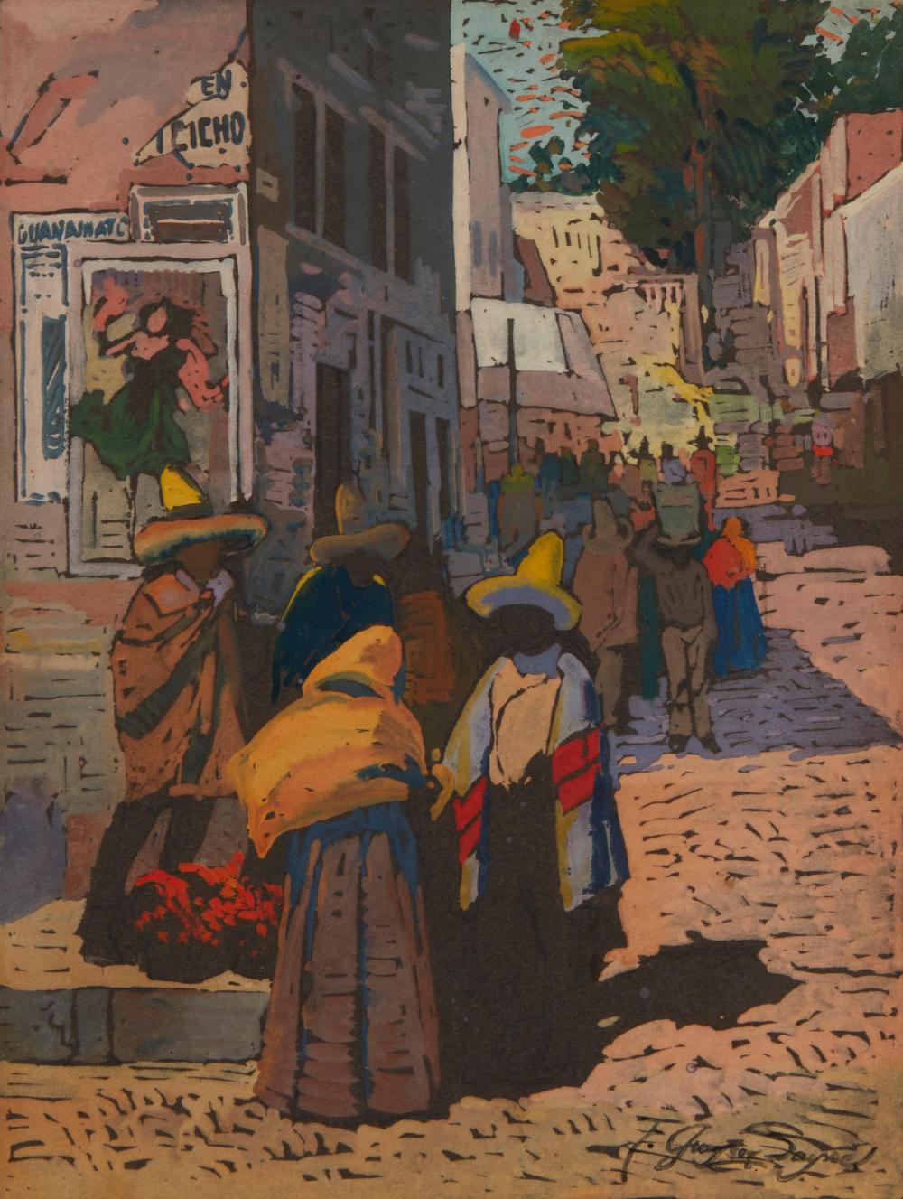 Appraisal: Fred Grayson Sayre - Glendale CA Mexican street scene with